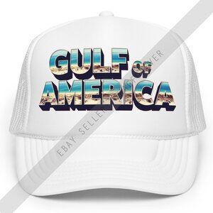 Gulf Of America Trump Maga Custom Postcard Font Foam Trucker Hat WHITE